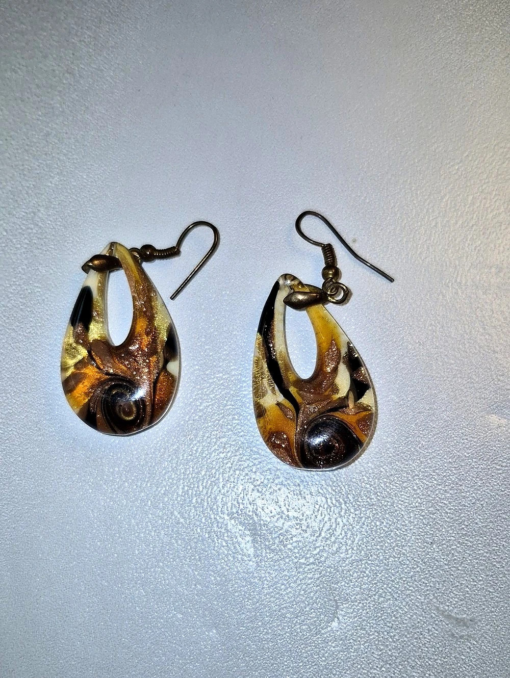Vintage Brown & Yellow Teardrop Dangle Earrings